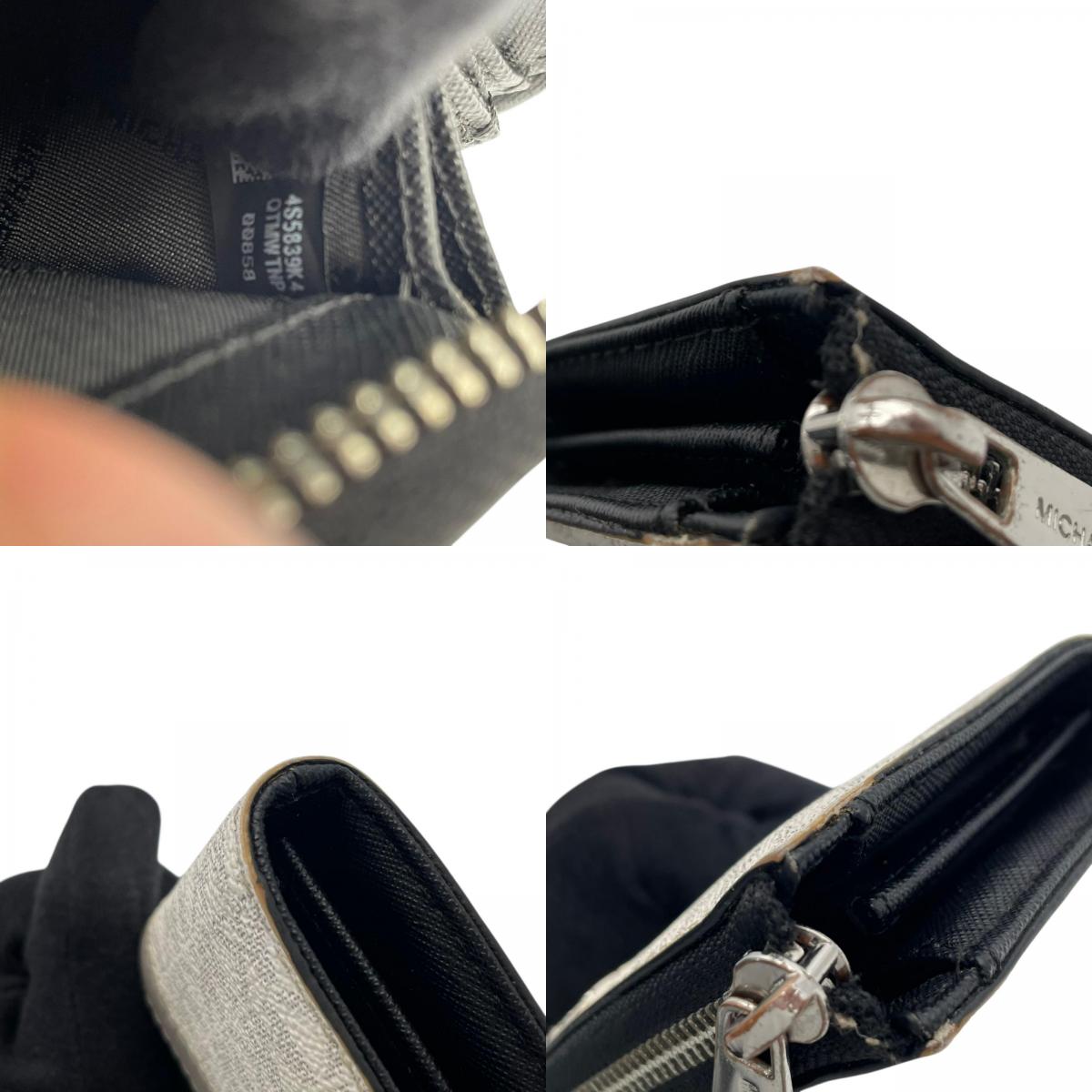 マイケルコース MICHAEL KORS 長財布 ラウンドファスナー ウォレット PVC レザー シグネチャー MK柄 ストライプ ロゴ 金具 ホワイト ブラック 白 黒 レディース ユニセックス 男女兼用 カジュアル 上品 デイリー トラベル 良品 W1