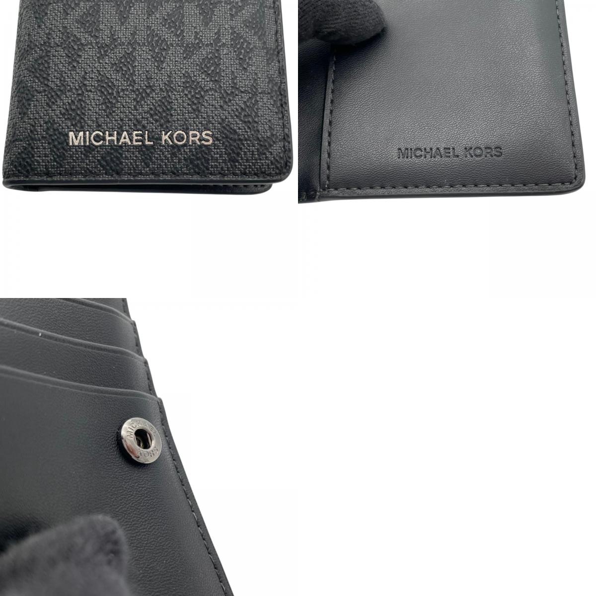 美品 マイケルコース MICHAEL KORS 手帳型 スマホケース 携帯カバー モバイルケース MKシグネチャー PVC レザー ネイビー 紺 総柄 ロゴ シルバー金具 エレガント クラシック 小物 アクセサリー ユニセックス メンズ レディース 通勤 通学 デイリー 状態良好 M5