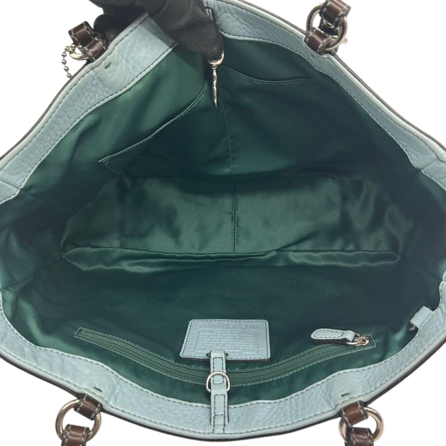 コーチ COACH トートバッグ 8A44 ハンプトン レザー 本革 ライトブルー ブラウン 肩掛け A4収納可 クラシック ビジネス カジュアル 通勤 通学 レディース クリーニング済み E5