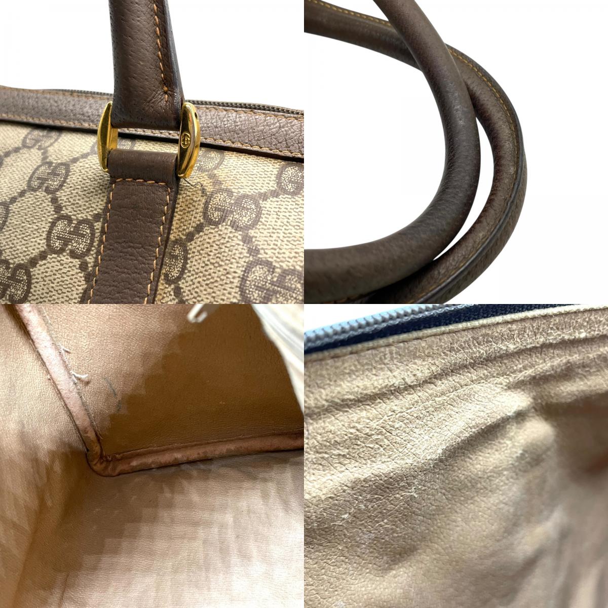 グッチ GUCCI オールドグッチ シェリーライン GGスプリーム ミニボストンバッグ PVC レザー ベージュ ブラウン ゴールド金具 ビンテージ クラシック エレガント 希少 レア イタリア製 インターロッキングGG ロゴ 自立可 レディース E
