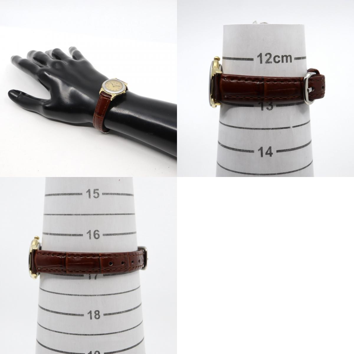 【電池交換済】美品 バリー BALLY 13.01 腕時計 レディース クオーツ アナログ ラウンド コンビカラー シルバー ゴールド ブラウンレザー 革ベルト アラビア数字 スイス製 ビンテージ クラシック 上品 G7