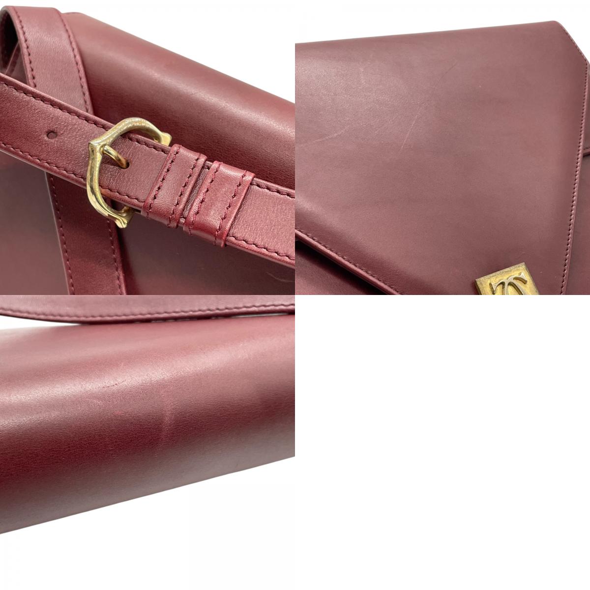 Cartier カルティエ Must de Cartier マストライン レザー ショルダーバッグ ダブルフラップ ボルドー ゴールド金具 クラシック レディース D3