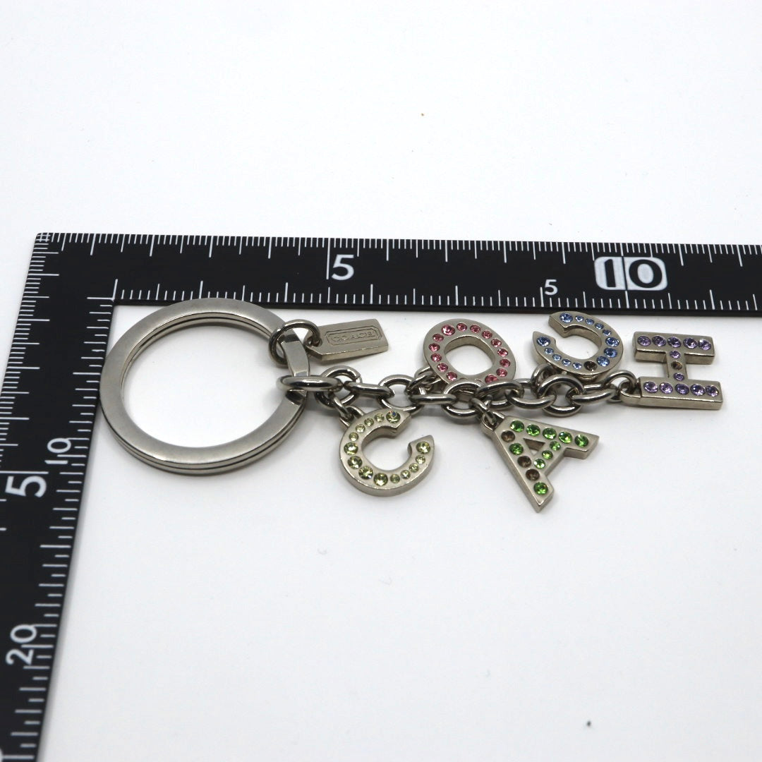 コーチ COACH ロゴ キーホルダー シルバーカラー ラインストーン チャーム レディース 美品 i2