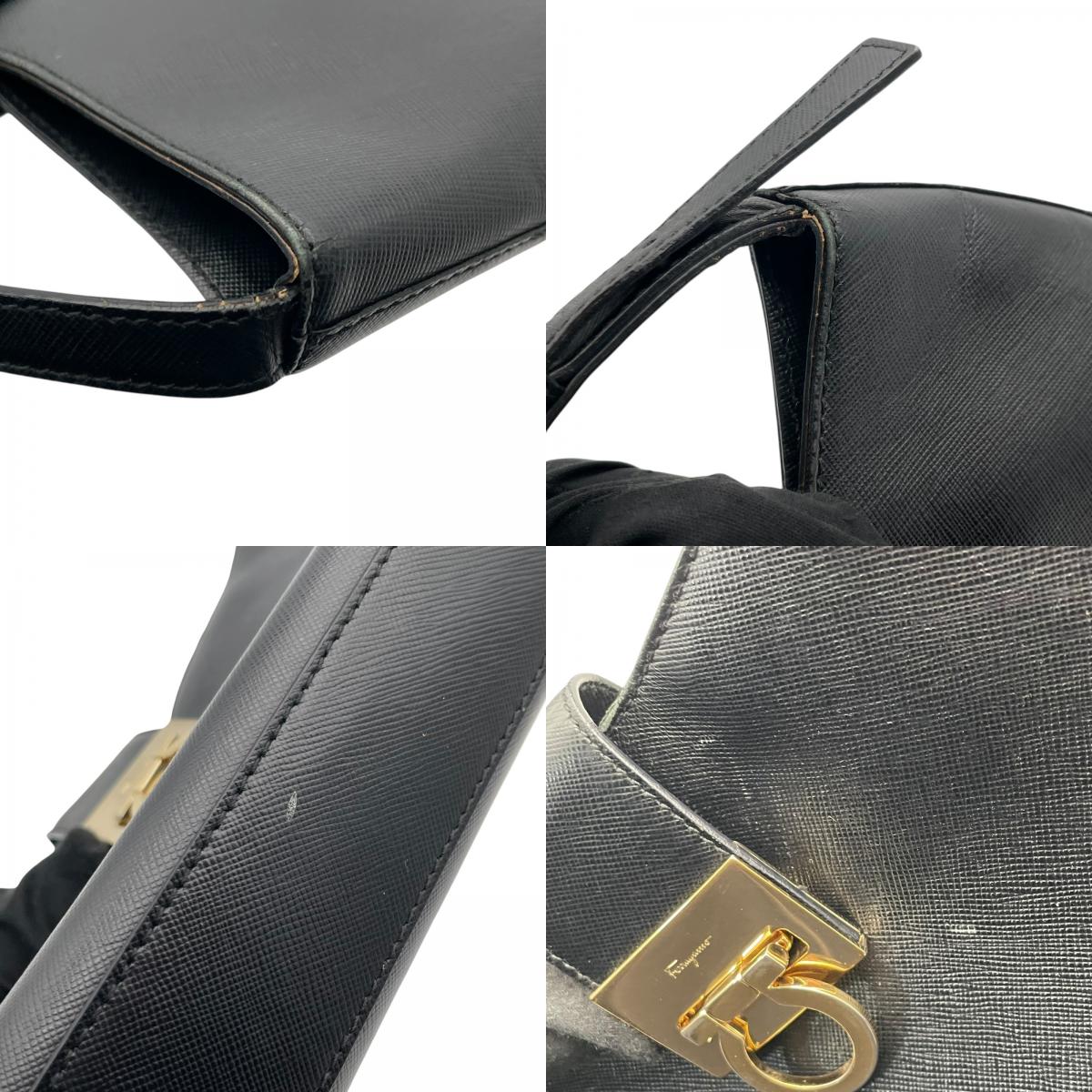 Salvatore Ferragamo フェラガモ ガンチーニ レザー ワンショルダーバッグ ブラック ゴールド金具 肩掛け ハンドバッグ イタリア製 レディース U8