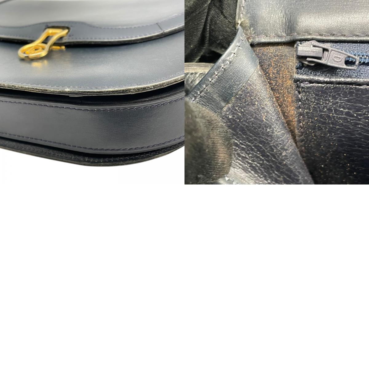 Christian Dior クリスチャンディオール レザー フラップ ショルダーバッグ ネイビー ゴールド金具 ロゴ金具 クラシック 斜め掛け レディース K11