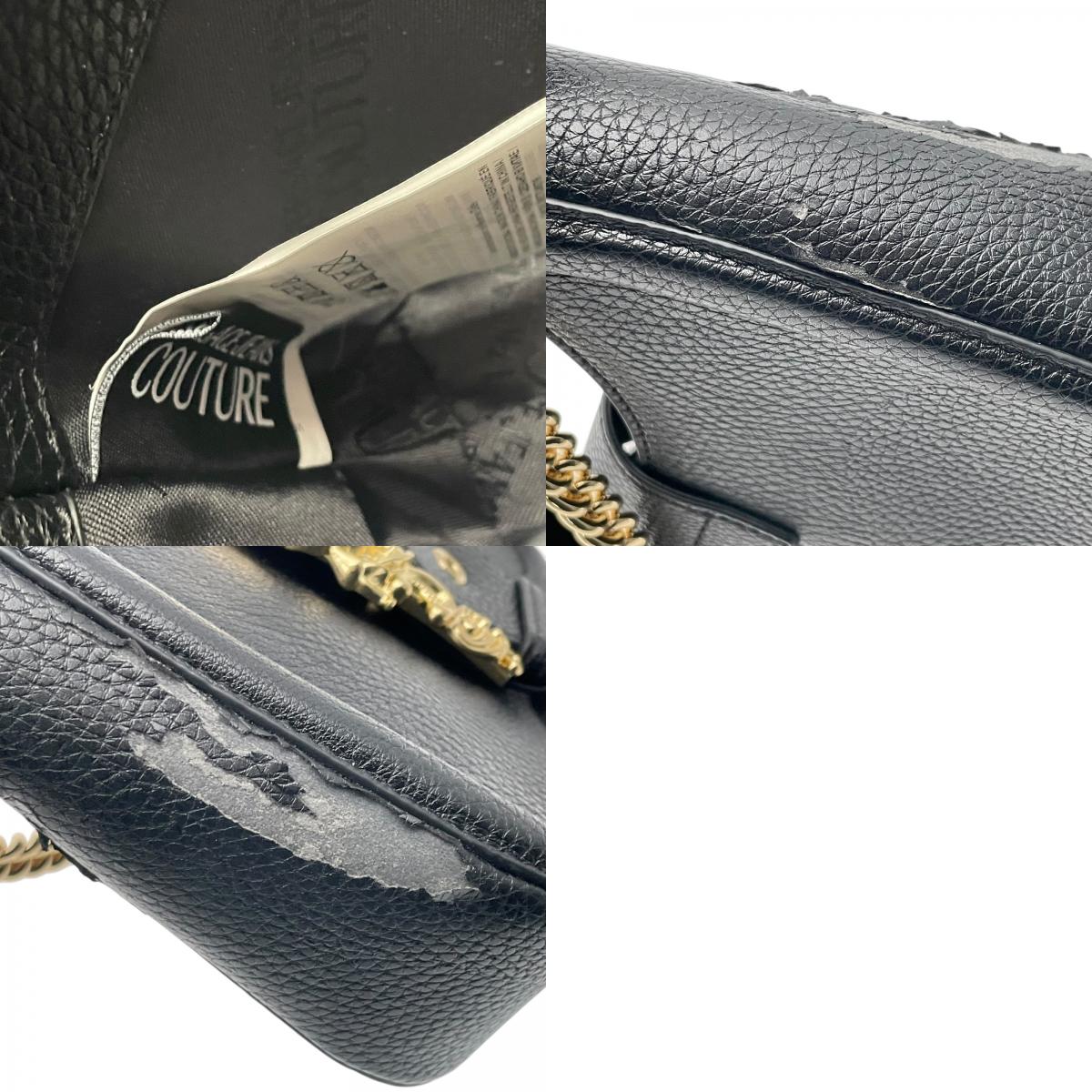 VERSACE JEANS COUTURE ヴェルサーチ ジーンズ クチュール 2WAY ショルダーバッグ ハンドバッグ ブラック ゴールド金具 チェーン ロゴ レディース K8