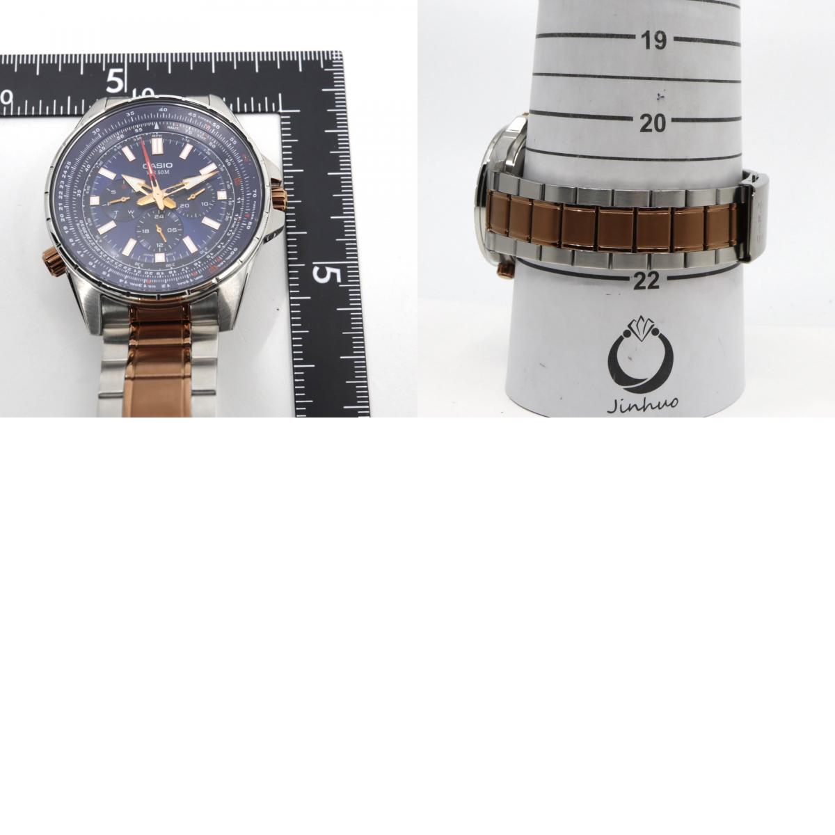 【未使用級/稼働品】カシオ CASIO スタンダード MTP-SW320 スイープセコンド メンズ クォーツ アナログ シルバー ピンクゴールド コンビ ネイビー文字盤 マルチファンクション デイデイト 24時間計 ビッグフェイス 海外モデル 逆輸入 G8