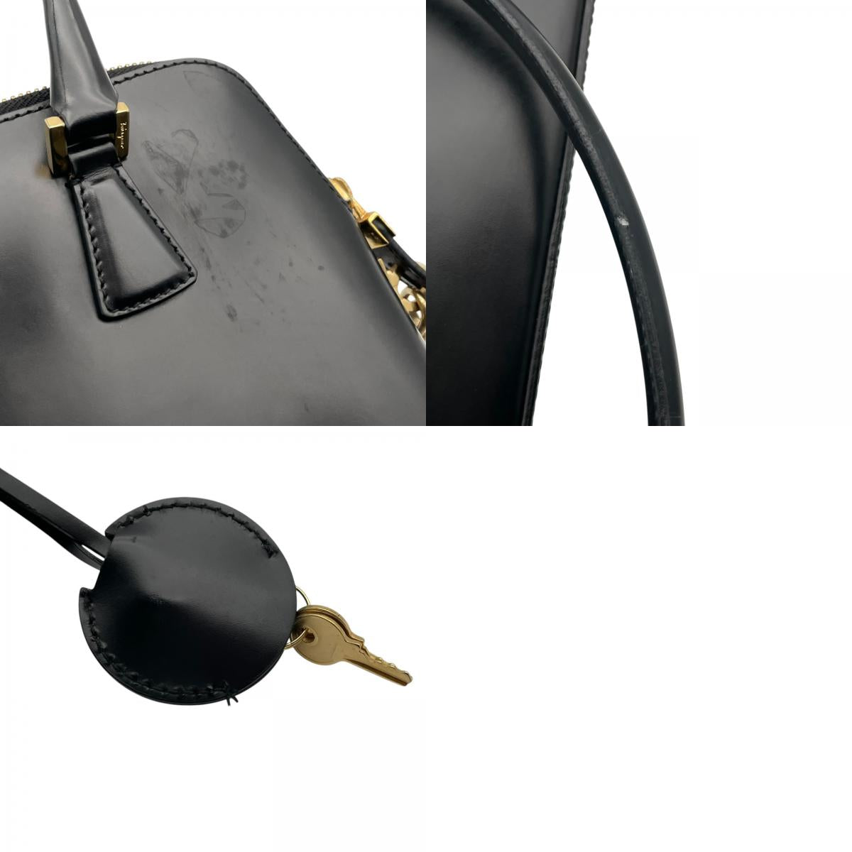 Salvatore Ferragamo フェラガモ ガンチーニ ハンドバッグ レザー ブラック ゴールド金具 パドロック フォーマル レディース B4