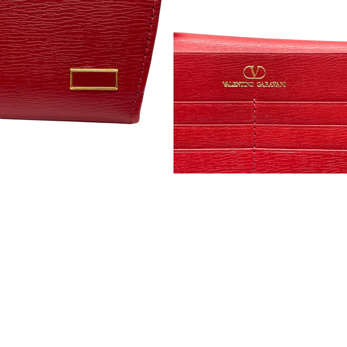 美品 VALENTINO GARAVANI ヴァレンティノガラヴァーニ 長財布 二つ折り ウォレット フラップ かぶせ Vロゴ ゴールド金具 レザー 本革 レッド 赤 レディース エレガント クラシック 高級 m2