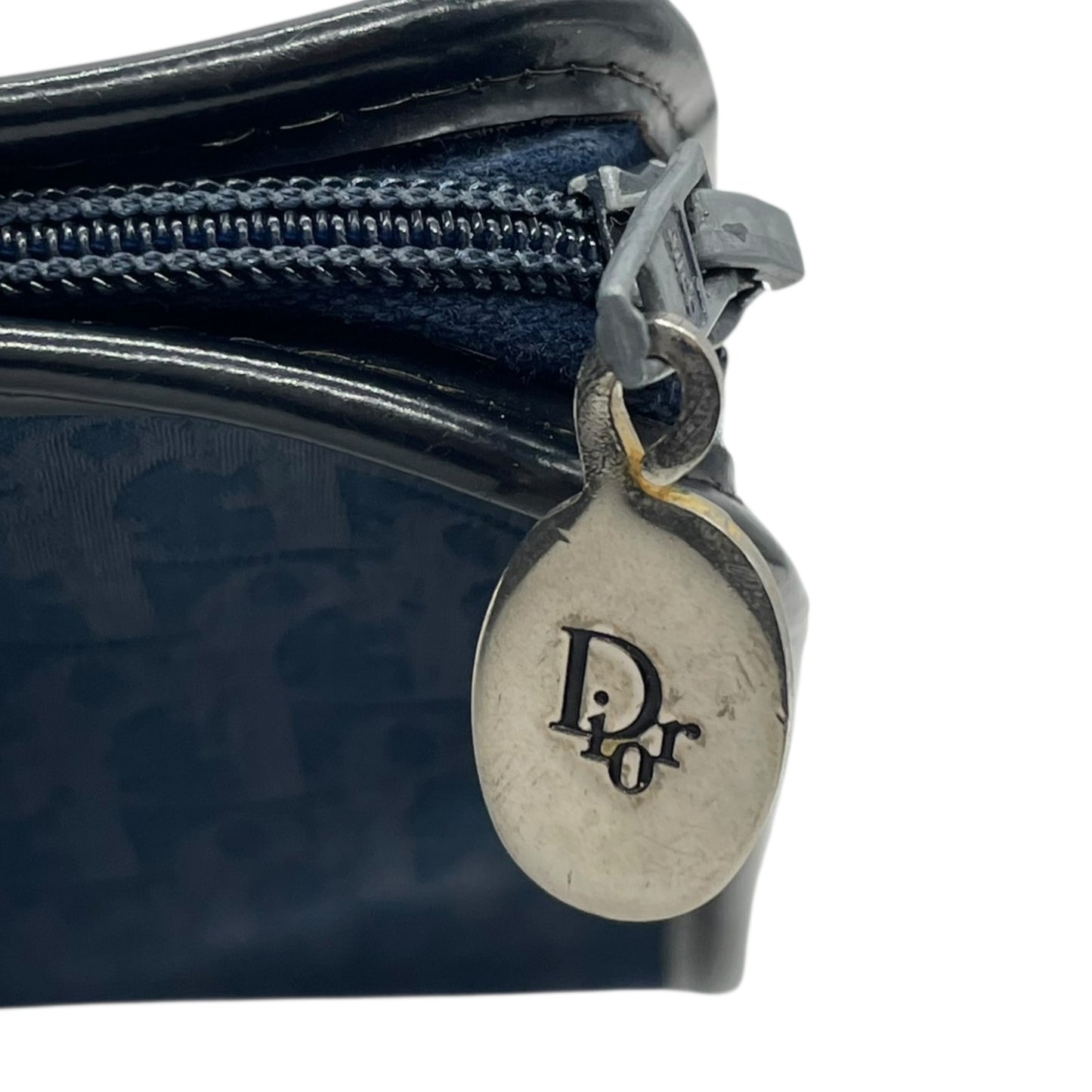 Authentic DIOR Trotter Clutch Bag Navy Canvas Gold Hardware Zipper Men's Vintage