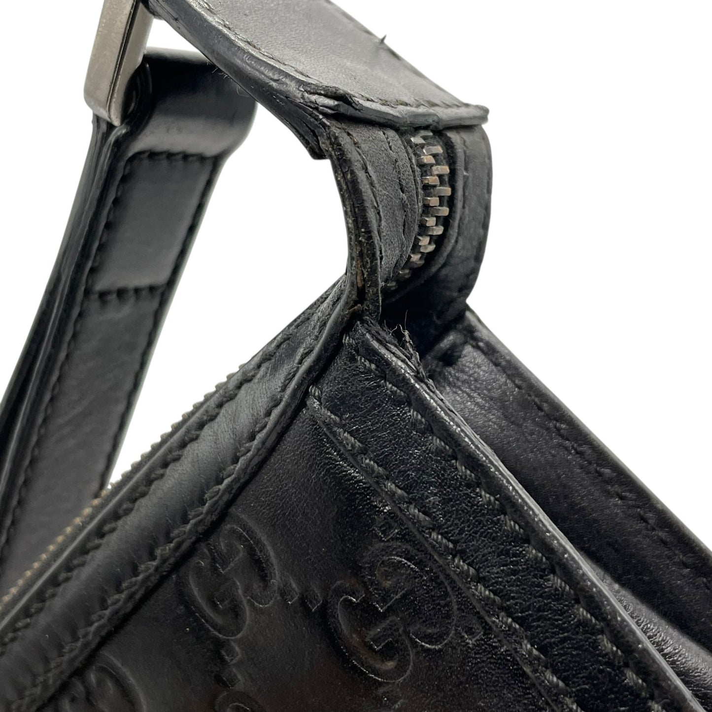 Authentic GUCCI Guccissima GG Clutch Bag Black Leather Silver Hardware With Strap