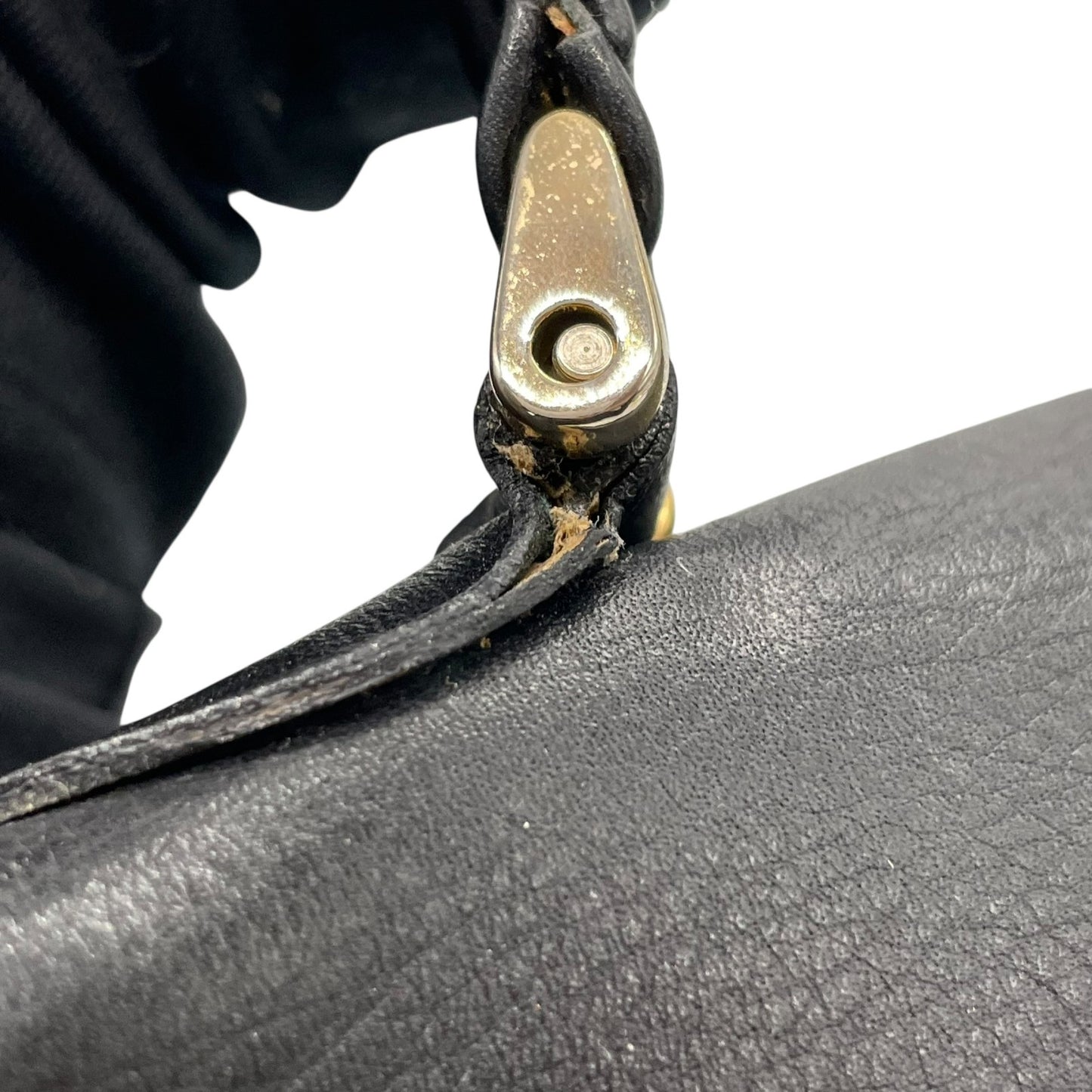 Authentic CELINE Black Leather Vintage Retro Handbag Gold Hardware Belt Design Old Celine Women Formal Bag