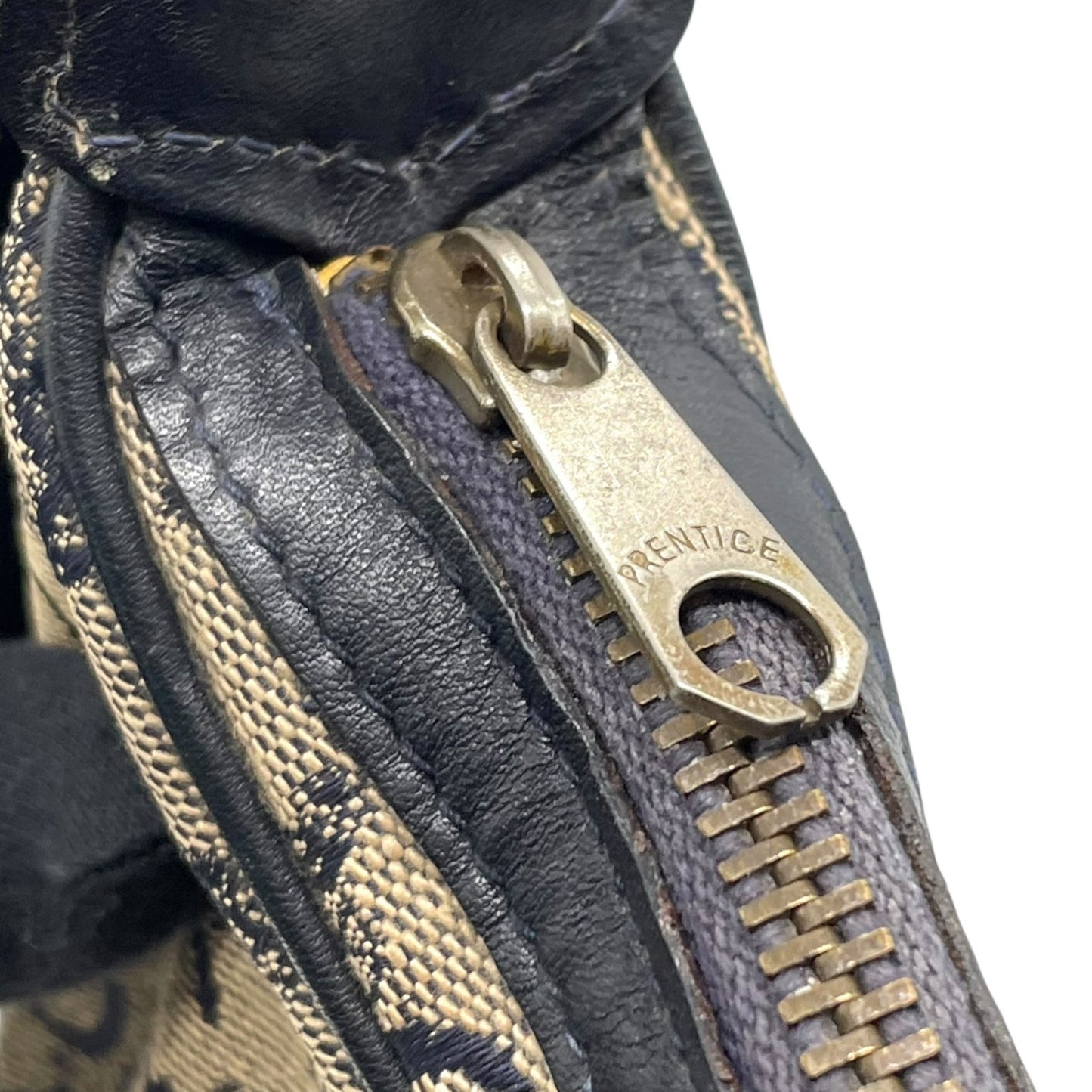 Authentic CELINE CMacadam Triomphe Canvas Leather Shoulder Bag Beige Black