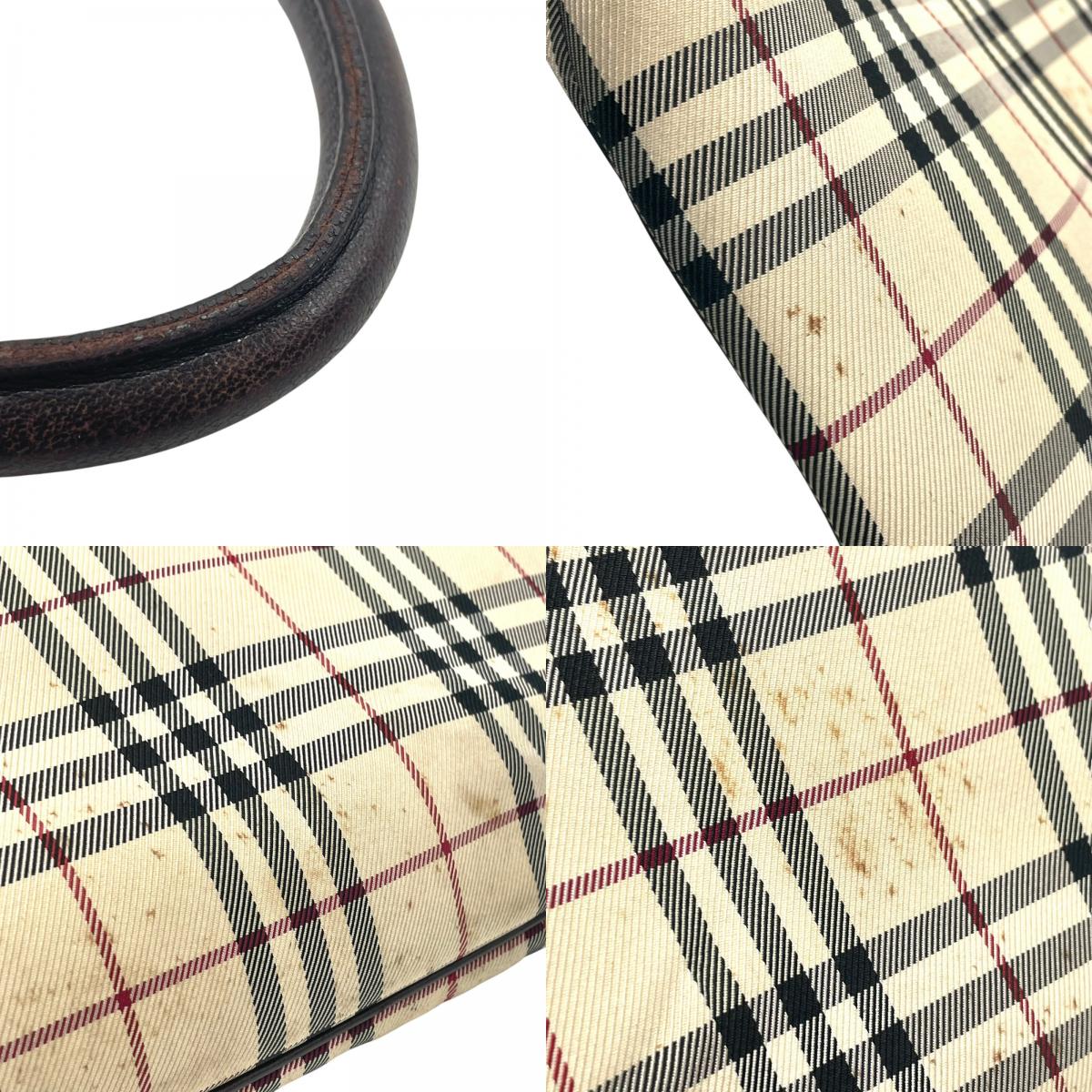 BURBERRY バーバリー ハンドバッグ トートバッグ ノバチェック チェック柄 ベージュ ブラウン キャンバス レザー シルバー金具 ロゴプレート レディース C2