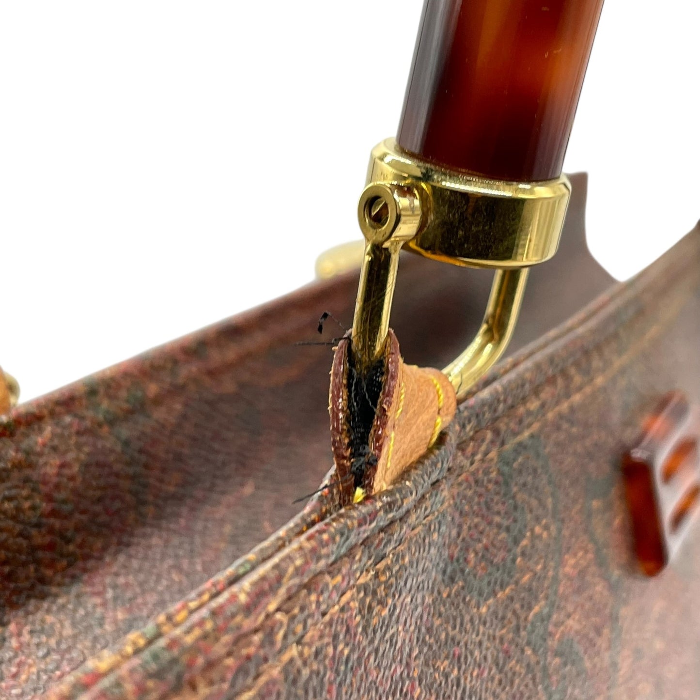 美品 エトロ ETRO ペイズリー柄 トートバッグ ハンドバッグ 2WAY ブラウン 茶色 ショルダー レザー ストラップ付き ヴィンテージ 高級 バッグ A