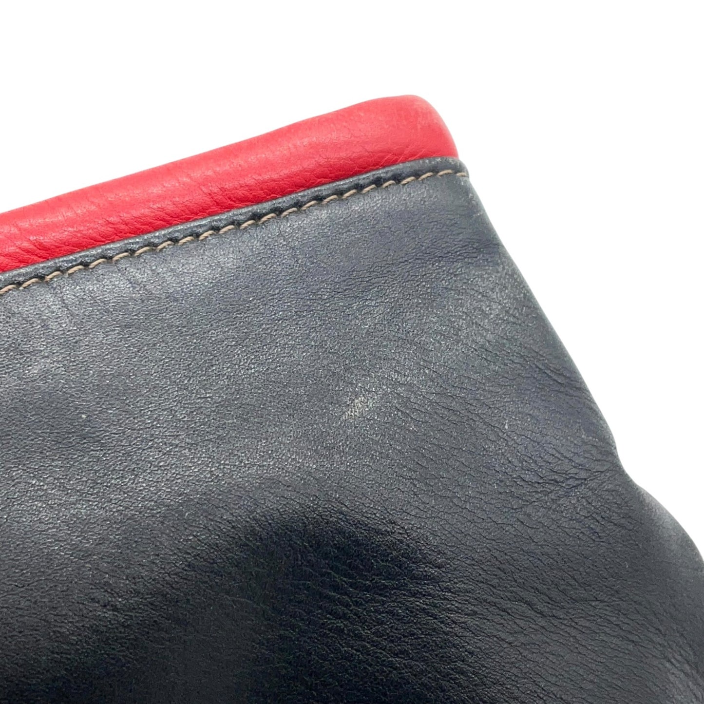 イビザ IBIZA レザーハンドバッグ バイカラー レッド×ブラック 赤 黒 木製リングデザイン レディース S68