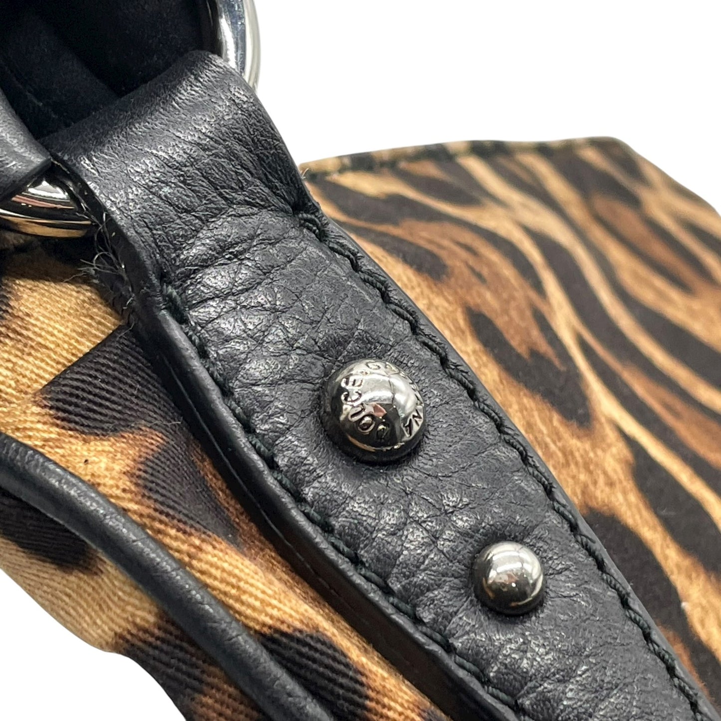 ドルチェ&ガッバーナ Dolce & Gabbana ドルガバ D&G レオパード アニマル ショルダーバッグ キャンバス 黒 ブラック レザー コンビ ヴィンテージ C6