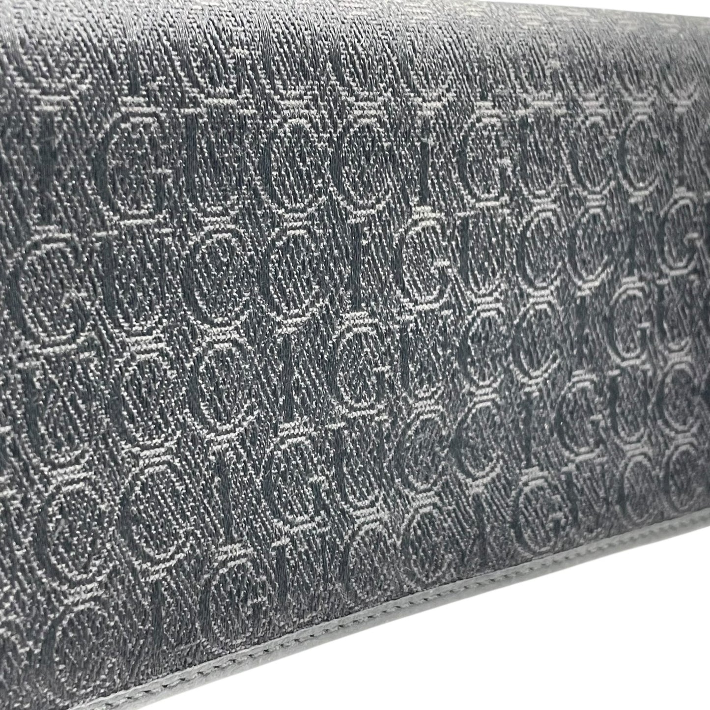 グッチ GUCCI 二つ折り 長財布 黒 ブラック キャンバス レザー ゴールド金具 ロゴ 総柄 メンズ レディース M5