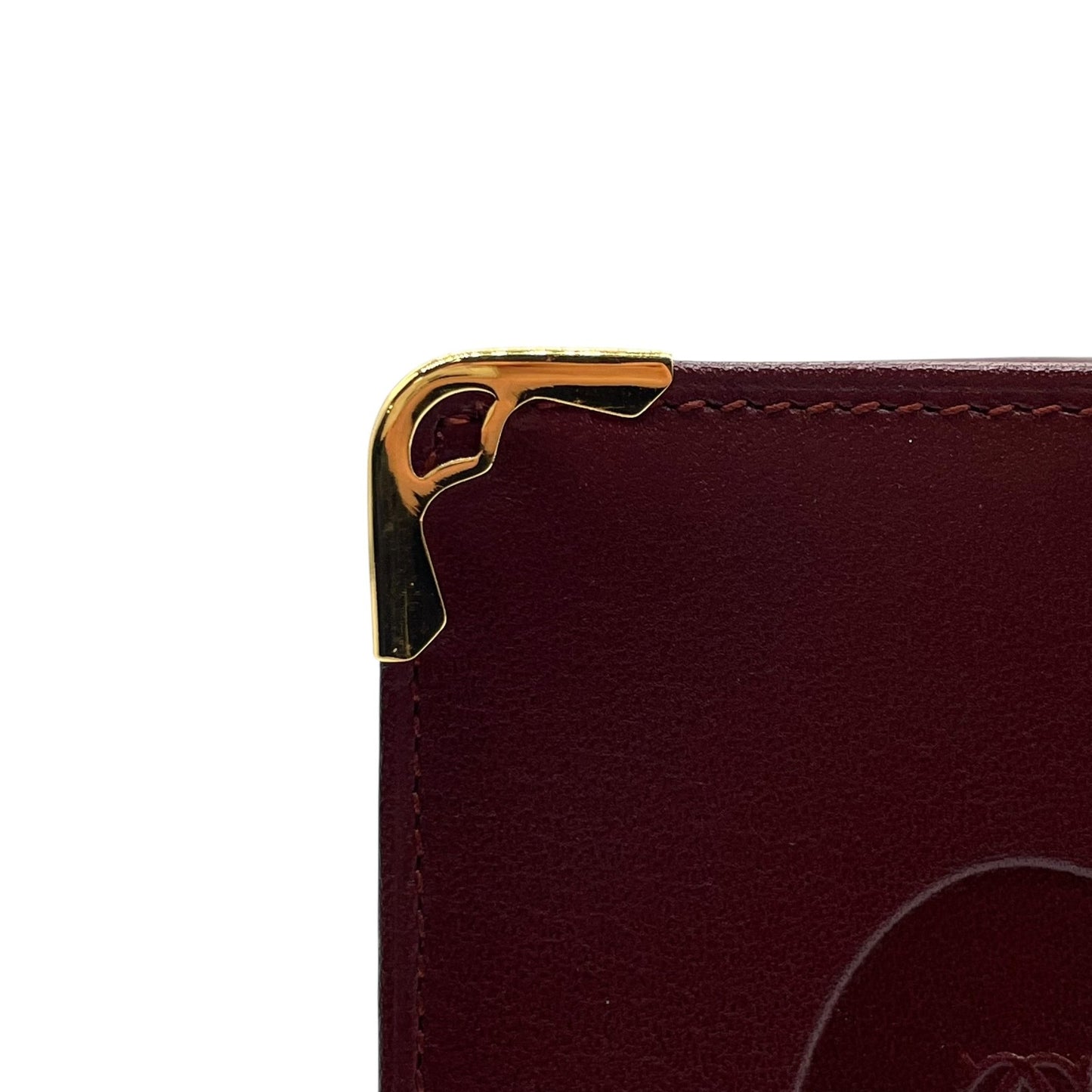 カルティエ Cartier マストライン レザー シガレットケース 小物入れ ワインレッド ボルドー ゴールド金具 金金具 ロゴ刻印 ヴィンテージ メンズ レディース W4