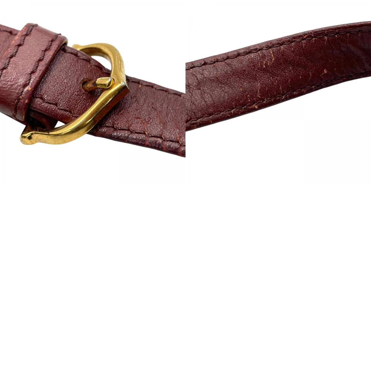 カルティエ マストライン ショルダーバッグ 巾着型 ボルドー ワインレッド レザー ゴールド金具 ロゴ型押し ヴィンテージ レディース A8