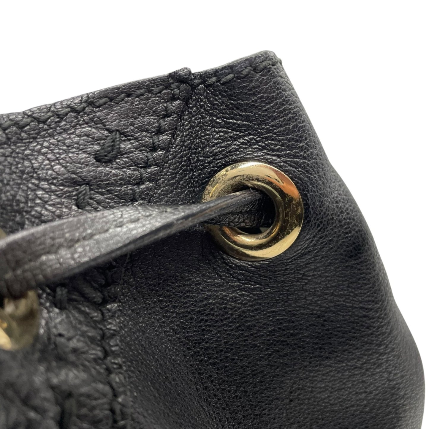 イヴ・サンローラン YVES SAINT LAURENT ネオ ダブル 巾着 レザー トートバッグ ブラック ゴールド金具 ヴィンテージ 肩掛け 収納力抜群 D7