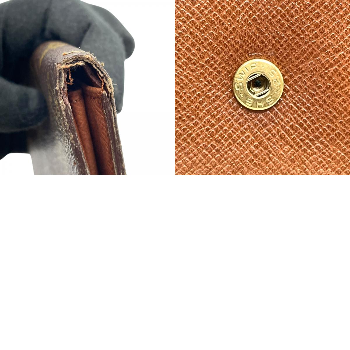 LOUIS VUITTON ルイヴィトン モノグラム ポルトフォイユ・マルコ 二つ折り財布 茶 ブラウン PVC レザー ゴールド金具 M61675 メンズ レディース M4