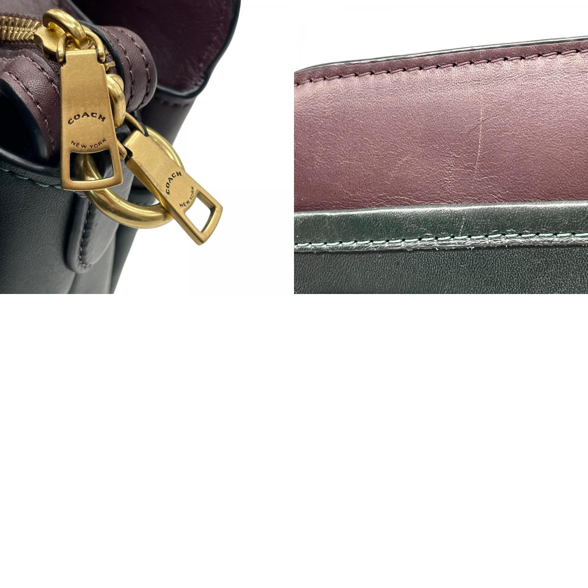 Authentic COACH Tate Carryall 2WAY Handbag Shoulder Bag Dark Green Black Leather Horse Logo