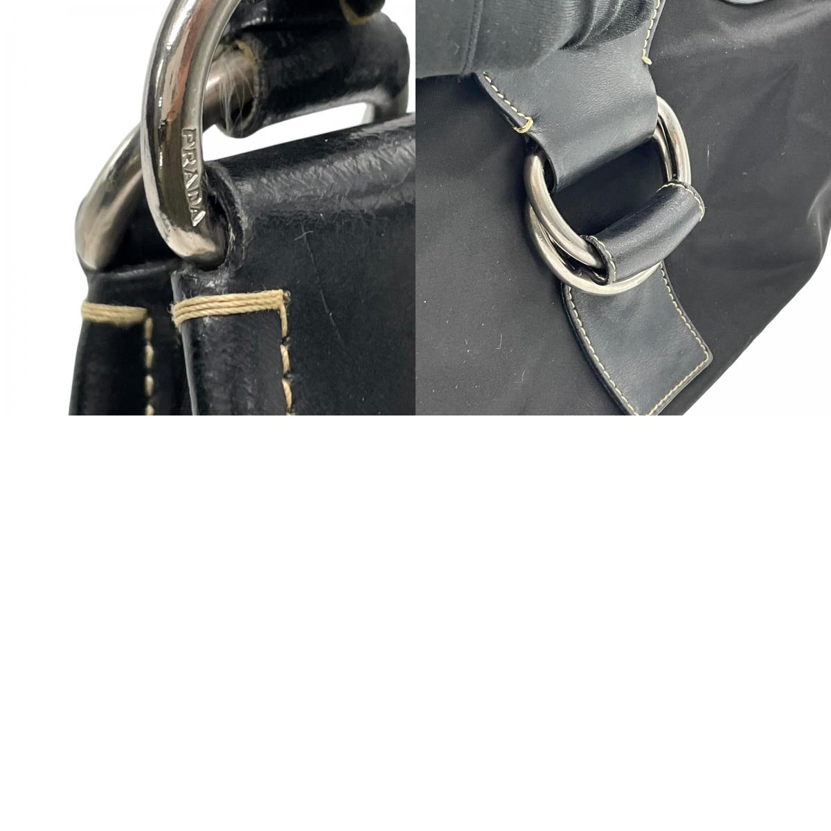 PRADA プラダ ワンショルダーバッグ ショルダーバッグ 黒 ブラック 肩掛け シルバー金具 ベルトデザイン フラップ ナイロン×レザー 三角ロゴ トライアングルロゴ ヴィンテージ テスート D1