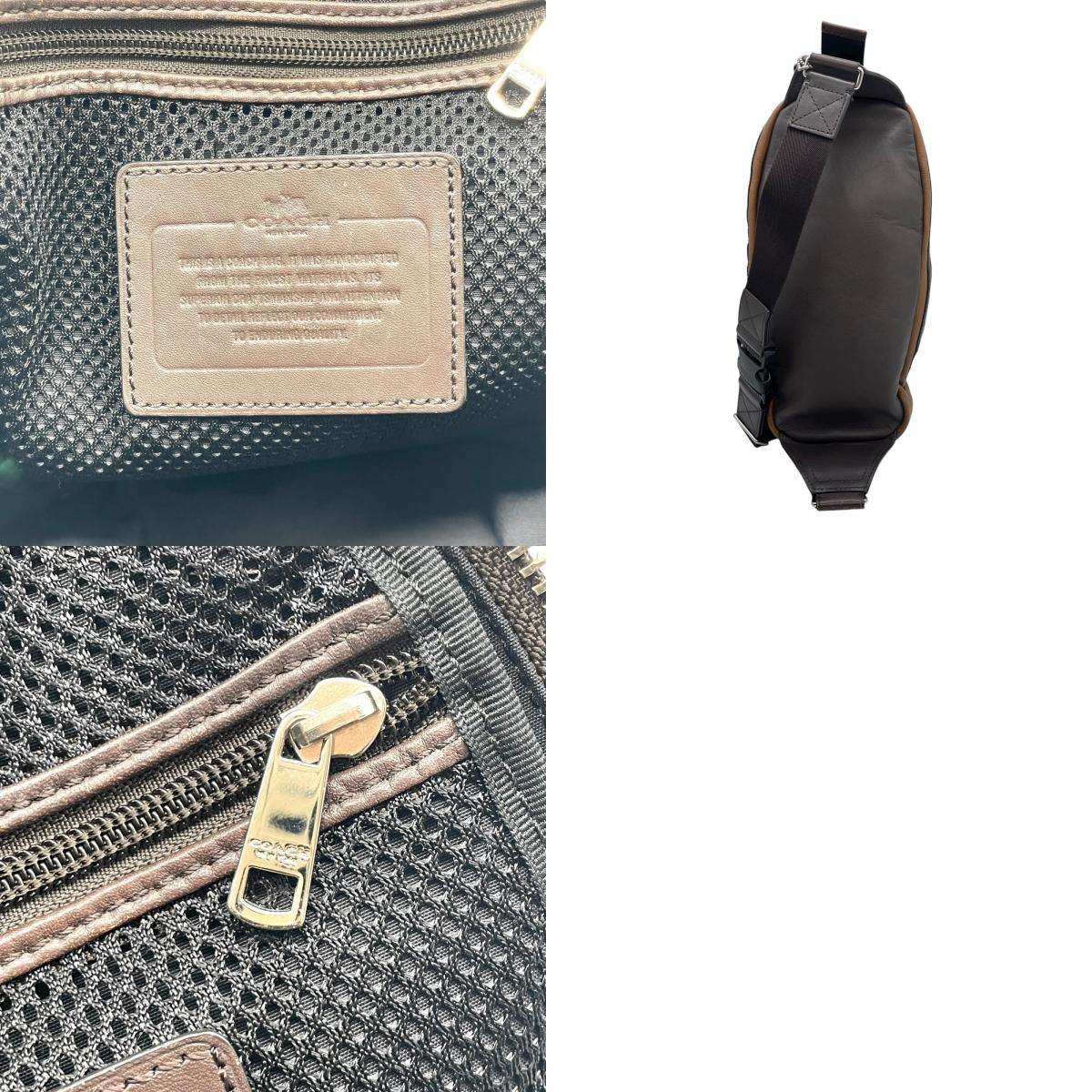 コーチ COACH レザー ボディバッグ ワンショルダー 斜め掛け 茶色 ブラウン シルバー金具 メンズ レディース U2