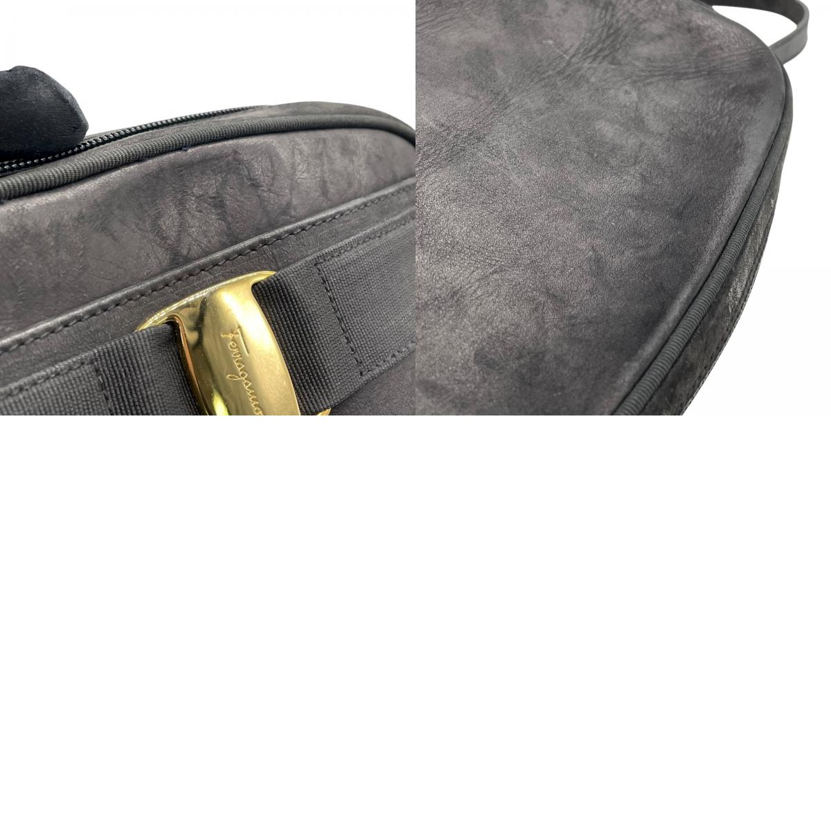サルヴァトーレ フェラガモ Salvatore Ferragamo ヴァラリボン ショルダーバッグ スエード 黒 ブラック 金金具 ゴールド金具 ヴィンテージ C6