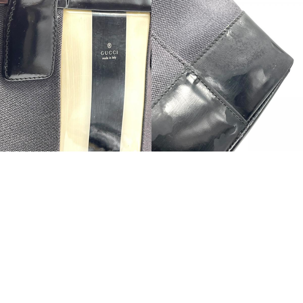 グッチ GUCCI トートバッグ ハンドバッグ ネイビー ブラック キャンバス パテントレザー 手提げ メンズ ゴールド金具 ストライプ E