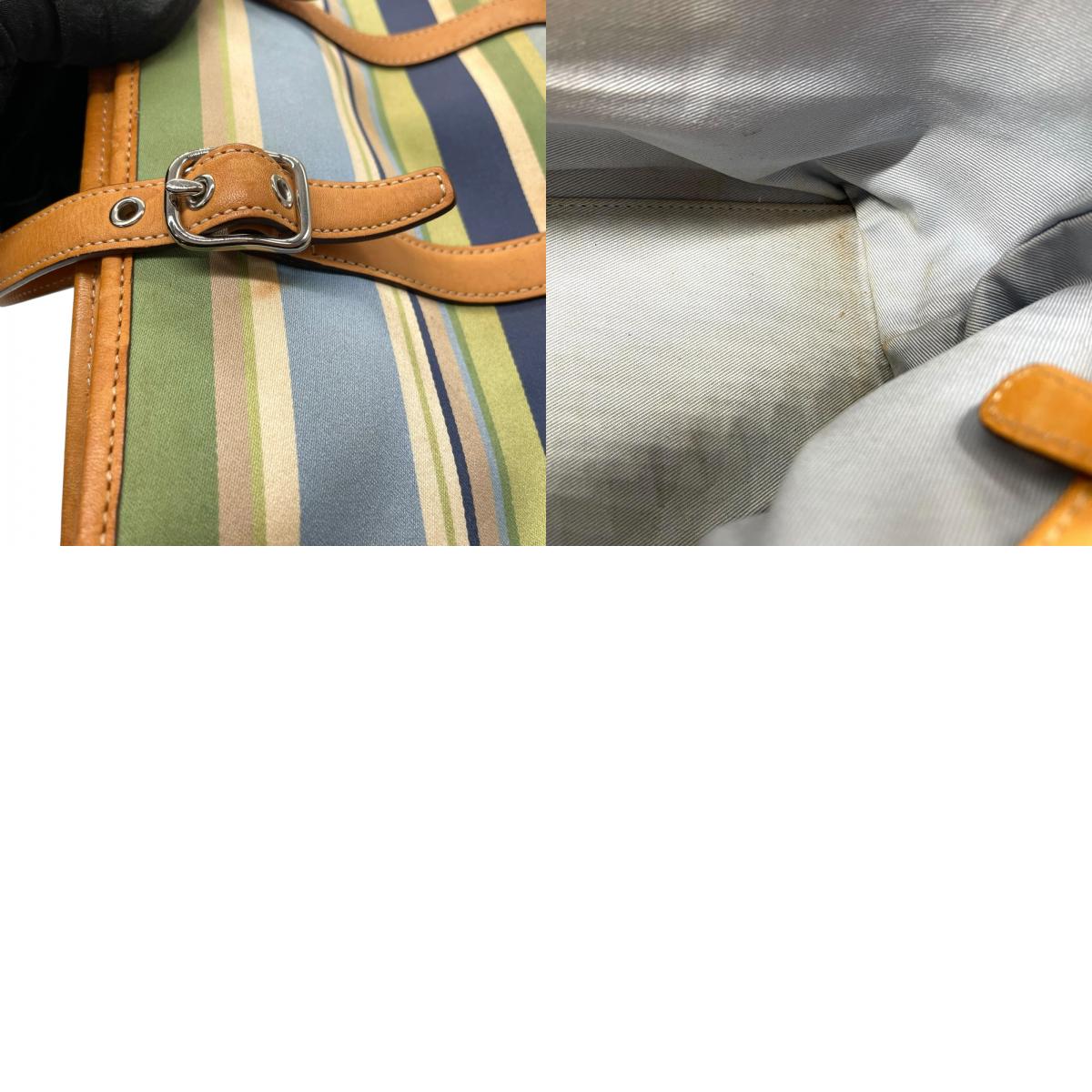 コーチ COACH ハンドバッグ ミニトート マルチストライプ ボーダー キャンバス レザー ロゴチャーム ファスナー開閉 ネイビー ブルー グリーン マルチカラー シルバー金具 手提げ レディース T1