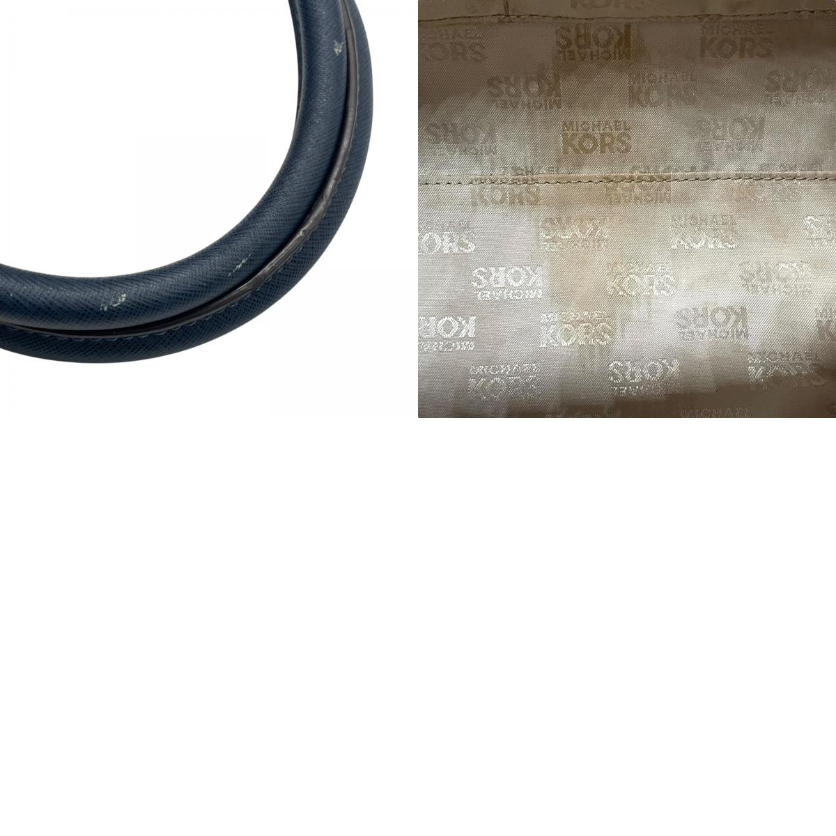 美品 MICHAEL KORS マイケルコース 2WAY ハンドバッグ ショルダーバッグ ネイビー レザー ゴールド金具 ロゴ 斜め掛け可 手提げ レディース T3