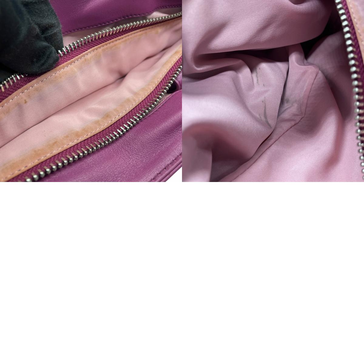 コールハーン COLE HAAN ハンドバッグ ロングハンドル レザー パープル ピンク シルバー金具 ステッチデザイン 上品カラー T3