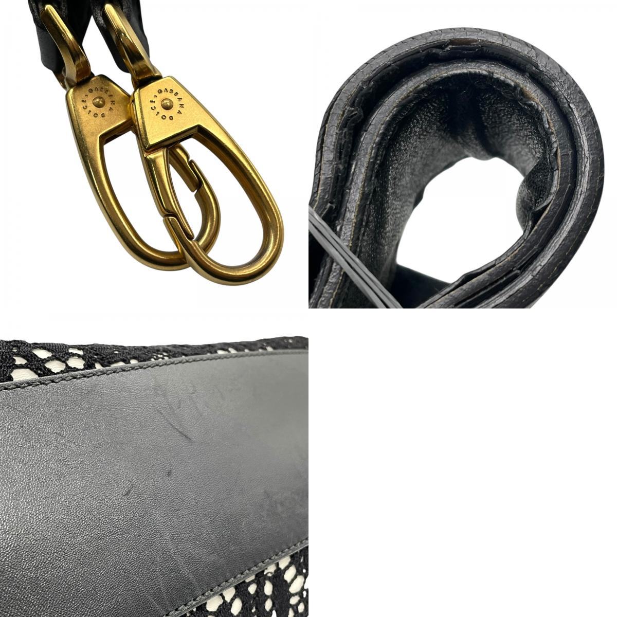 Authentic DOLCE&GABBANA Sicily Heritage 2WAY Handbag Tote Shoulder Bag Black White Ivory Lace Leather Gold Hardware Women's