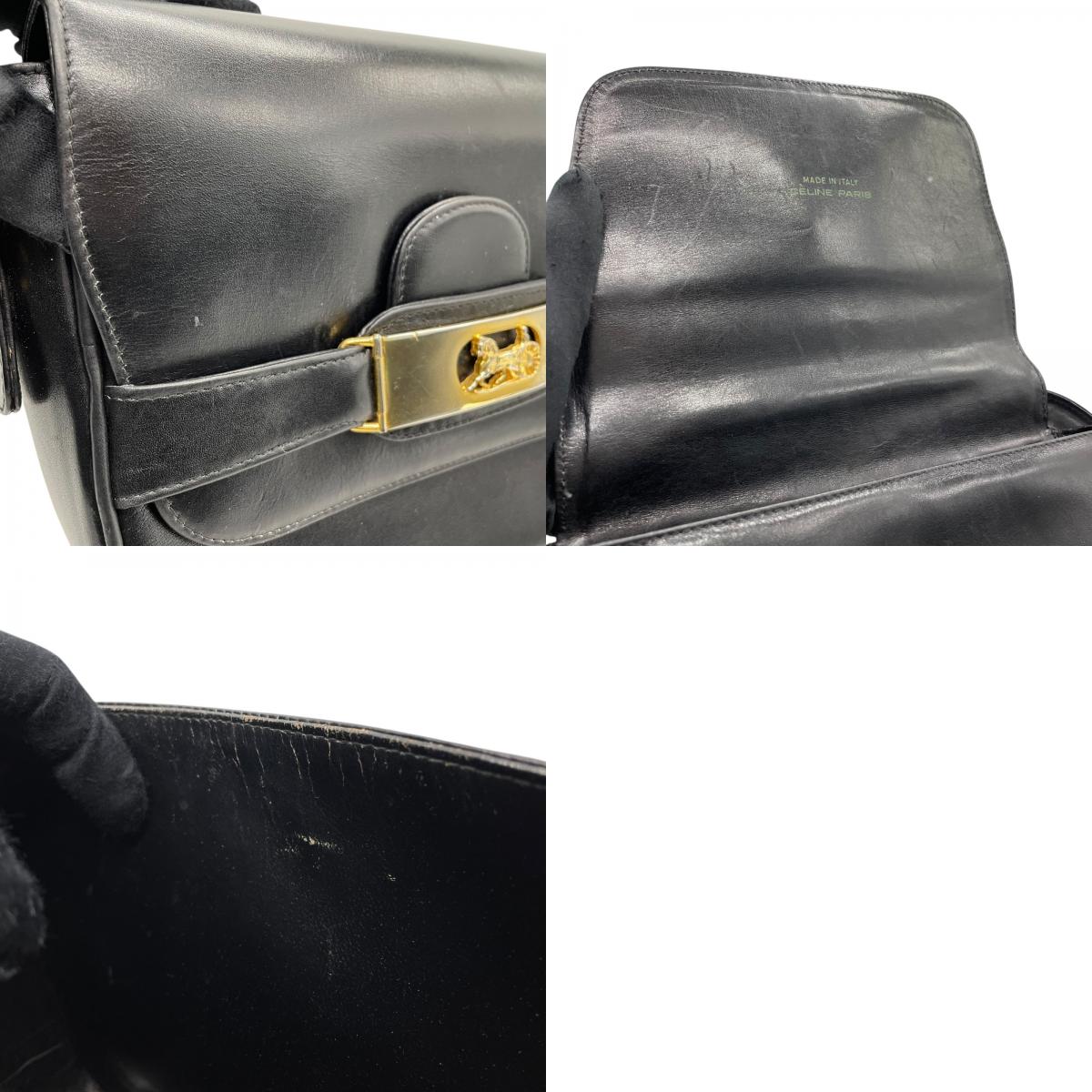 Authentic CELINE Shoulder Bag Black Leather Horse Carriage Gold Hardware Vintage Women's Crossbody