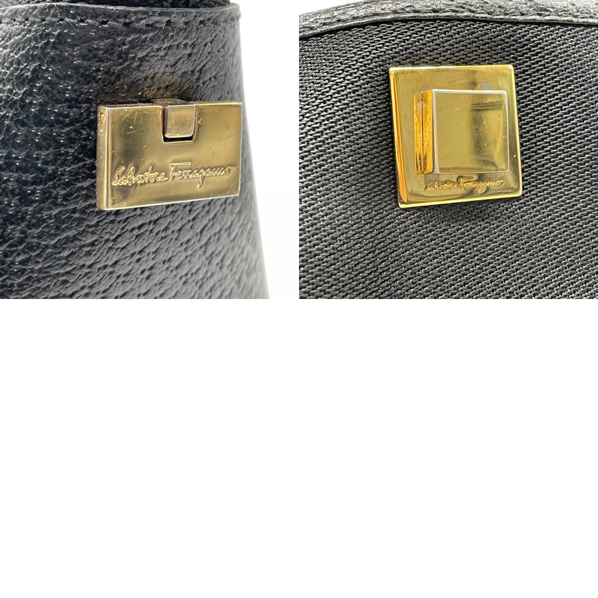 美品 Salvatore Ferragamo フェラガモ トートバッグ DH-21 キャンバス レザー 黒 ブラック 肩掛け可 レディース ゴールド金具 A3