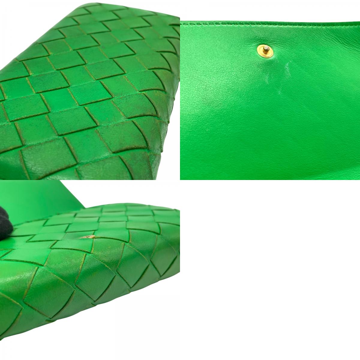 Authentic BOTTEGA VENETA Intrecciato Flap Long Wallet Parakeet Green Leather 666935