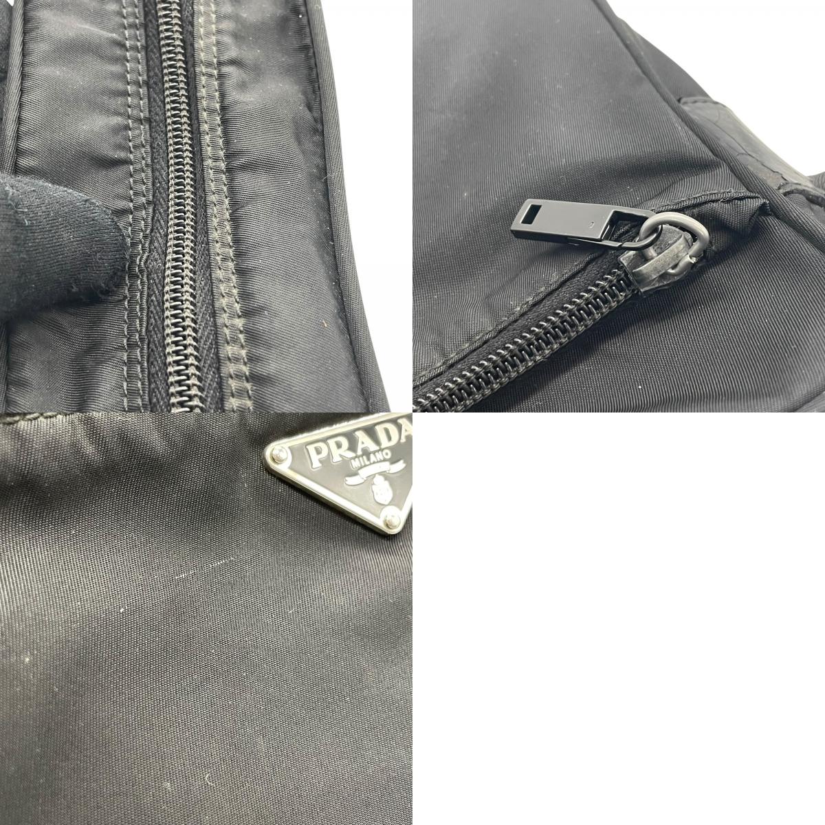 Authentic PRADA Shoulder Bag Triangle Logo Nylon Leather Black Silver Hardware BT0166