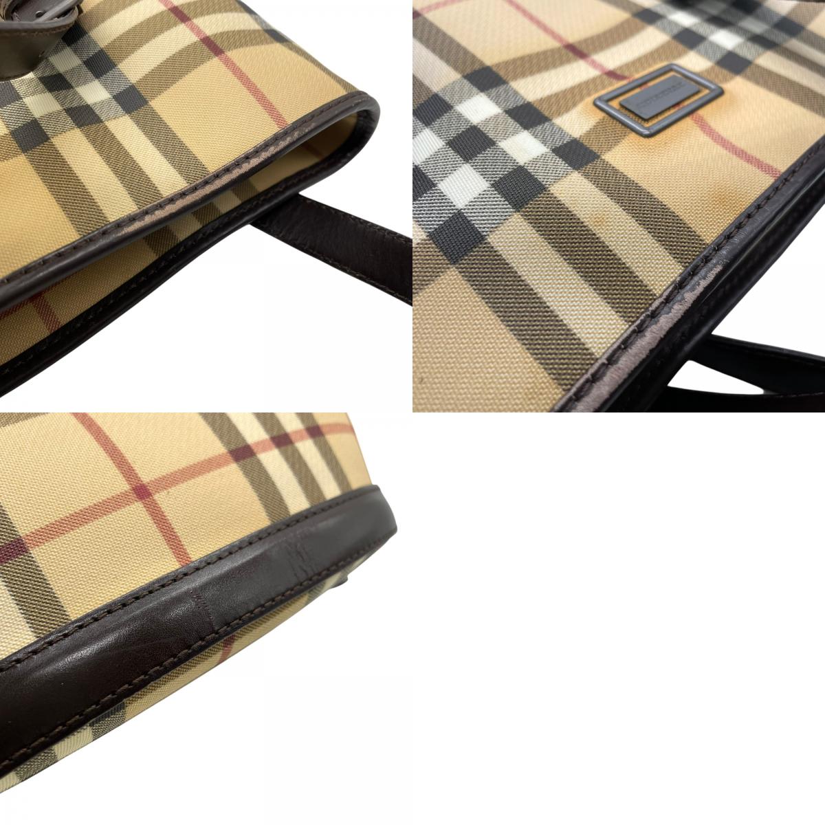 美品 BURBERRY バーバリー ノバチェック バケツ型 ショルダーバッグ トートバッグ PVC レザー ベージュ レッド ダークブラウン メンズ レディース 肩掛け C3