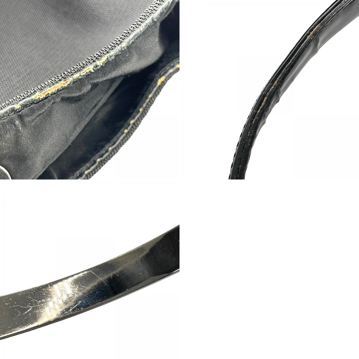 GUCCI グッチ ワンショルダーバッグ ハンドバッグ 黒 ブラック シルバー金具 キャンバス パテントレザー メタルハンドル ロゴプレート 肩掛け可 マグネット開閉 ホーボー レディース D6