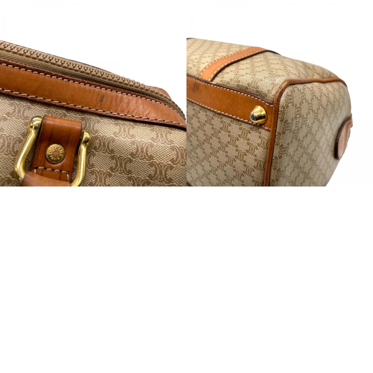 美品 セリーヌ CELINE マカダム柄 ボストンバッグ ハンドバッグ ブラウン 茶色 ベージュ トリオンフロゴ PVC×レザー ヴィンテージ 大容量 バッグ B