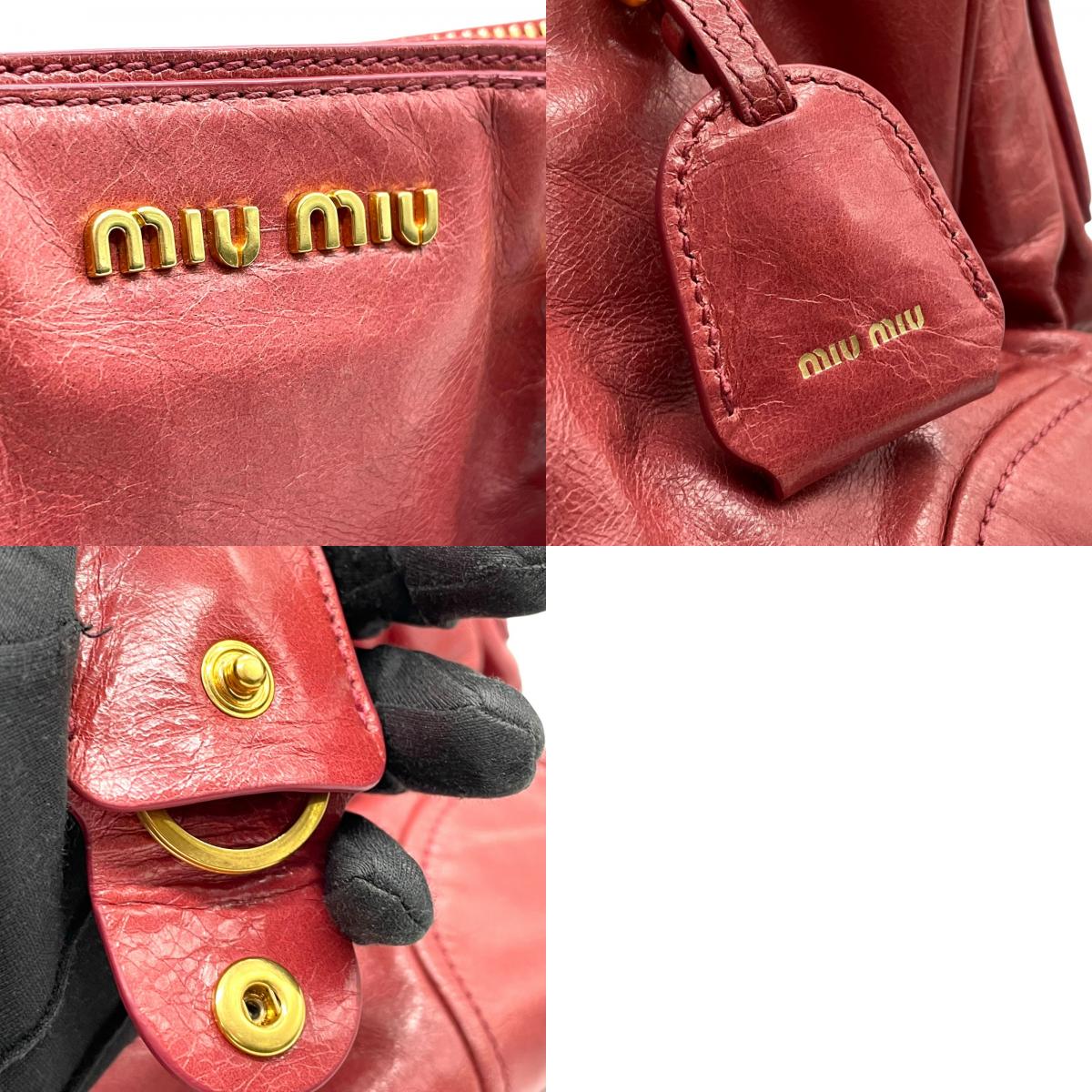 ミュウミュウ MIU MIU レザー ハンドバッグ トートバッグ ピンク ヴィッテロ miu miu VITELLO SHINE 2way Red Tote Bag K5