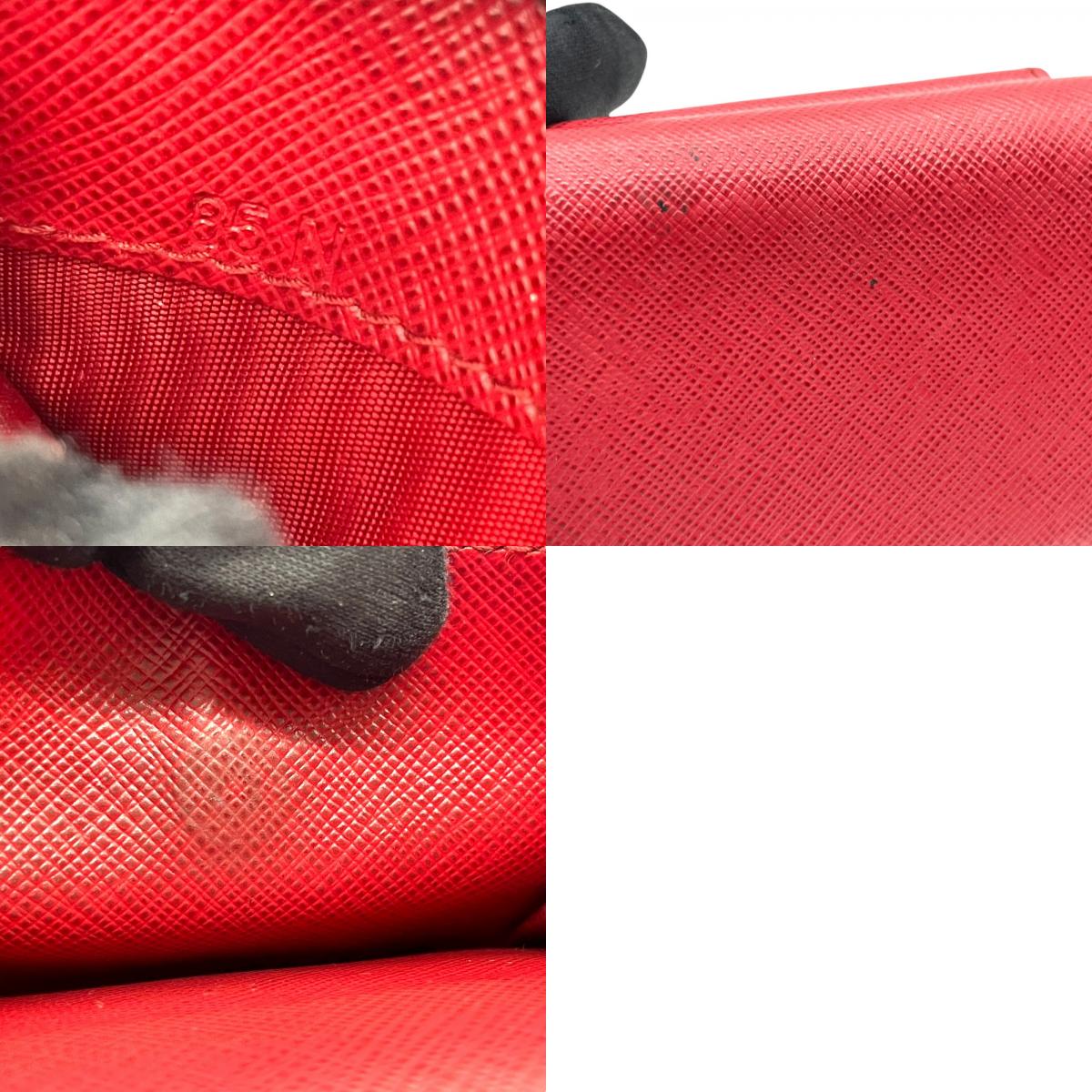 プラダ PRADA サフィアーノレザー 三つ折り財布 ミニウォレット 赤 レッド ゴールドロゴ コンパクトウォレット M5