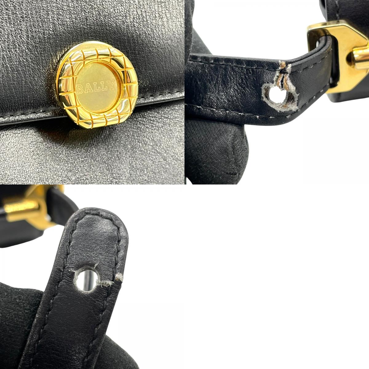 バリー BALLY ショルダーバッグ ヴィンテージ レザー 黒 ブラック 金金具 ゴールド金具 3層 フラップ 高級感 C3