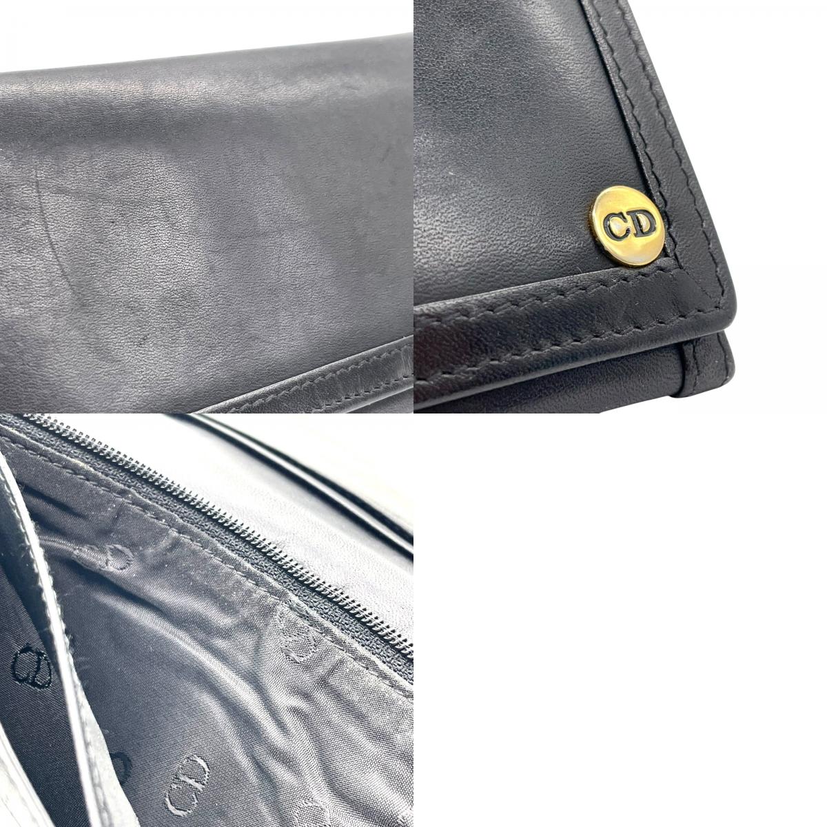 クリスチャンディオール Christian Dior 長財布 レザー 黒 ブラック CDロゴ ゴールド金具 金金具 ヴィンテージ レディース メンズ W4