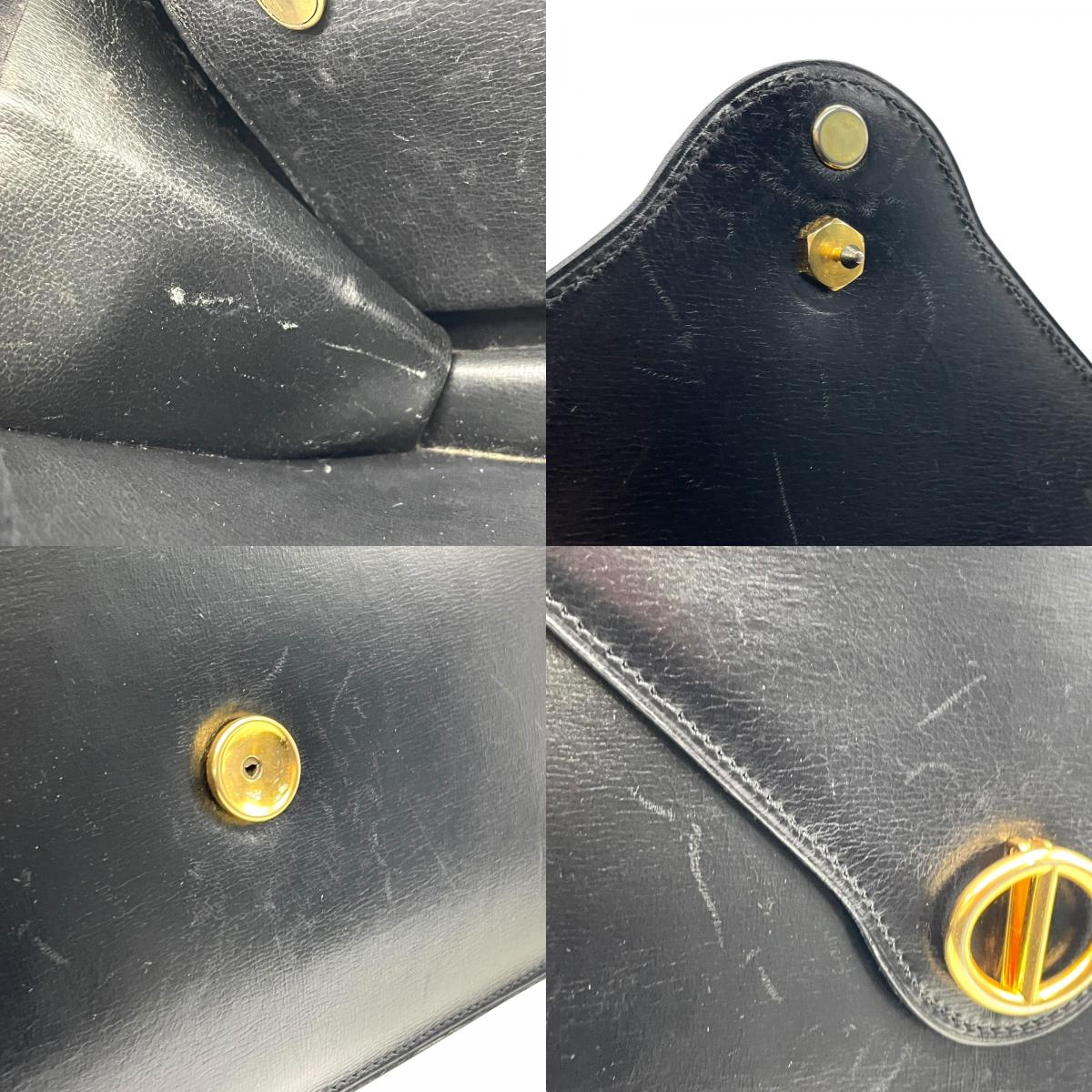 Authentic DIOR Handbag Black Leather Gold Hardware CD Logo Formal Women's Top Handle Flap Closure Vintage