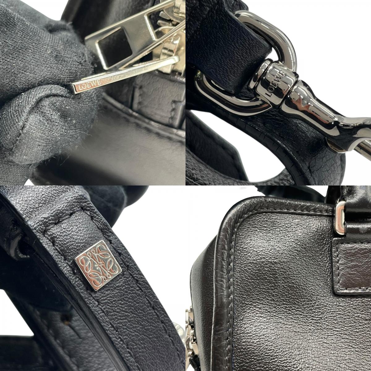 Authentic LOEWE Amazona 2WAY Handbag Shoulder Bag Black Leather Anagram