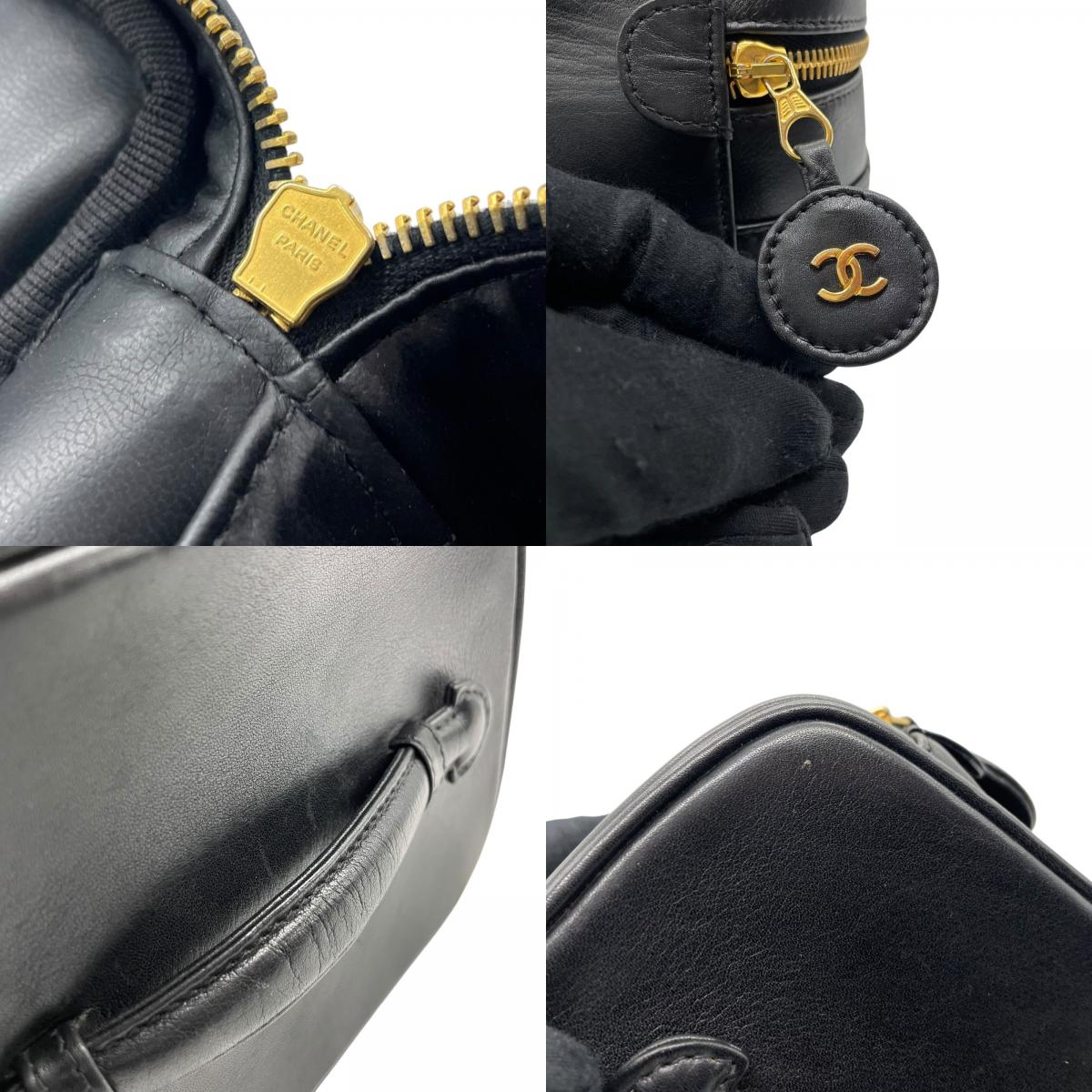 Authentic CHANEL Vanity Bag Handbag Black Bi-Color Leather Gold CC Logo Italy Women