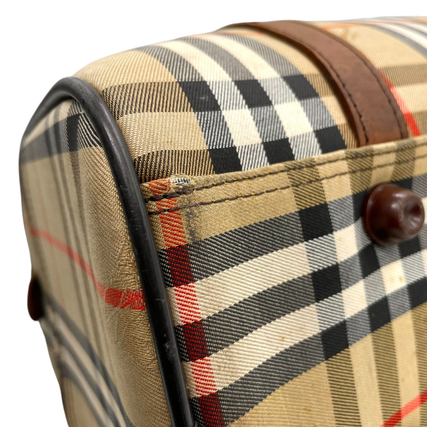 美品 BURBERRY バーバリー ボストンバッグ ノバチェック ホースロゴ シャドーホース ブラウン ベージュ キャンバス レザー ゴールド金具 メンズ レディース C